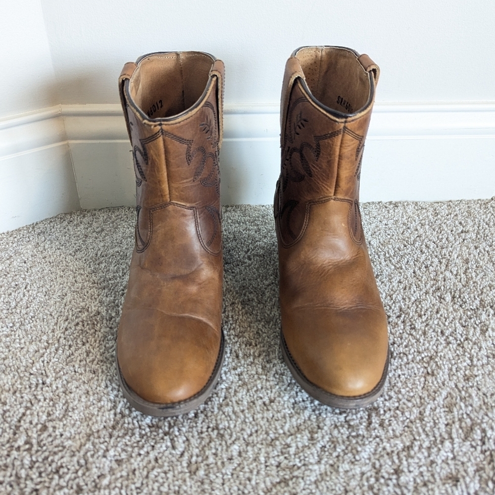 Sterling River Embroidered Brown Leather Short Western Boots sz 10 - Picture 2 of 8